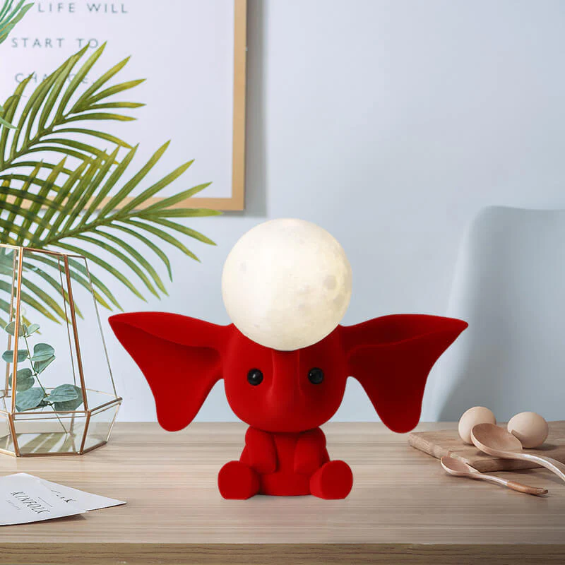 Creative Elephant Moon Resin Red plush Table Lamp