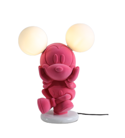 Resin Acrylic Paint Plush Pink Mickey Mouse Table Lamp