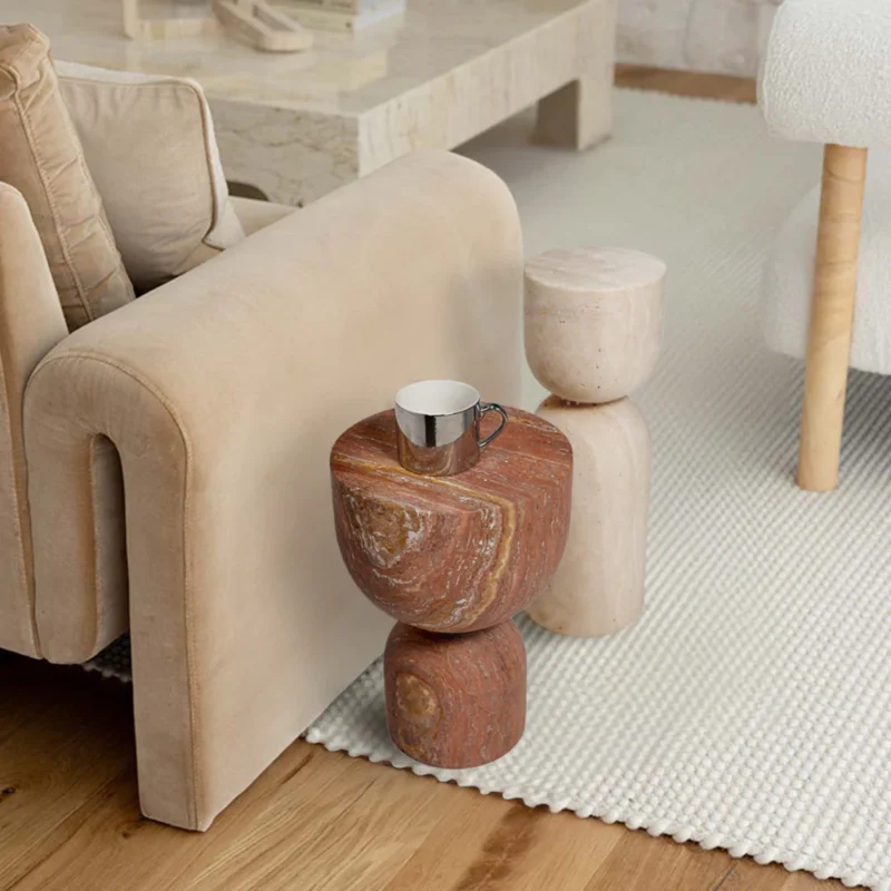 Chess Natural Beige Travertine Side Table ST8687-20