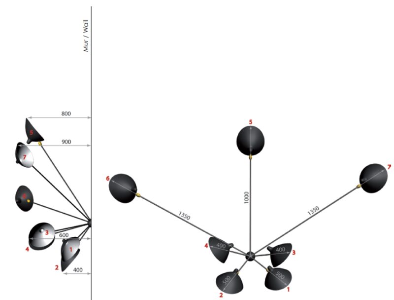 Serge Mouille Seven-Arm Spider Wall Lamp