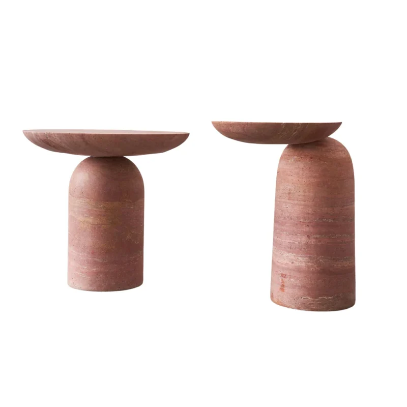 Modern Sesign Red Travertine Side Table