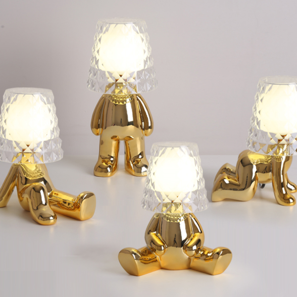 Contemporary Acrylic Lampshade Electroplating Golden Man 1-Light Table Lamp