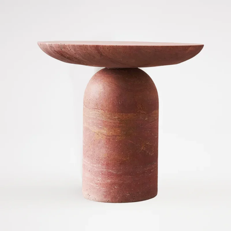 Modern Sesign Red Travertine Side Table