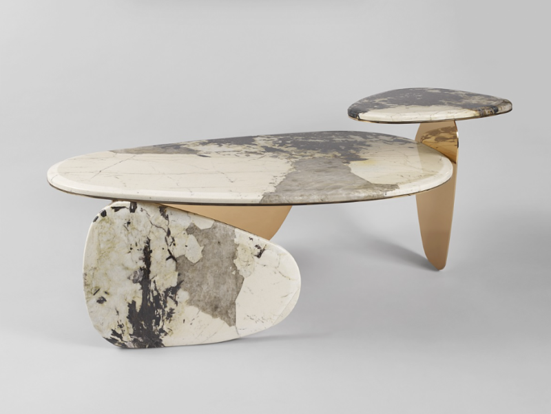 Golden Leaf Limited Edition Natural Marble Stainless Steel Coffee Table