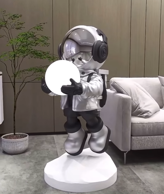 Modern Fiberglass Golden Astronaut Ornament Floor Lamp