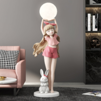 Girl Statue Light Fiberglass Pink Ball Lifting Beauty Floor Lamp