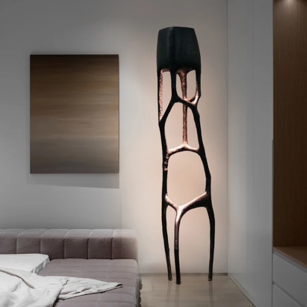 Creative Personalized Fiberglass Black Tree Right Floor Lamp