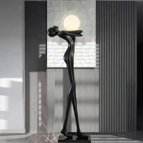 Creative Sculpture Fiberglass Holding Ball Floor Lamp