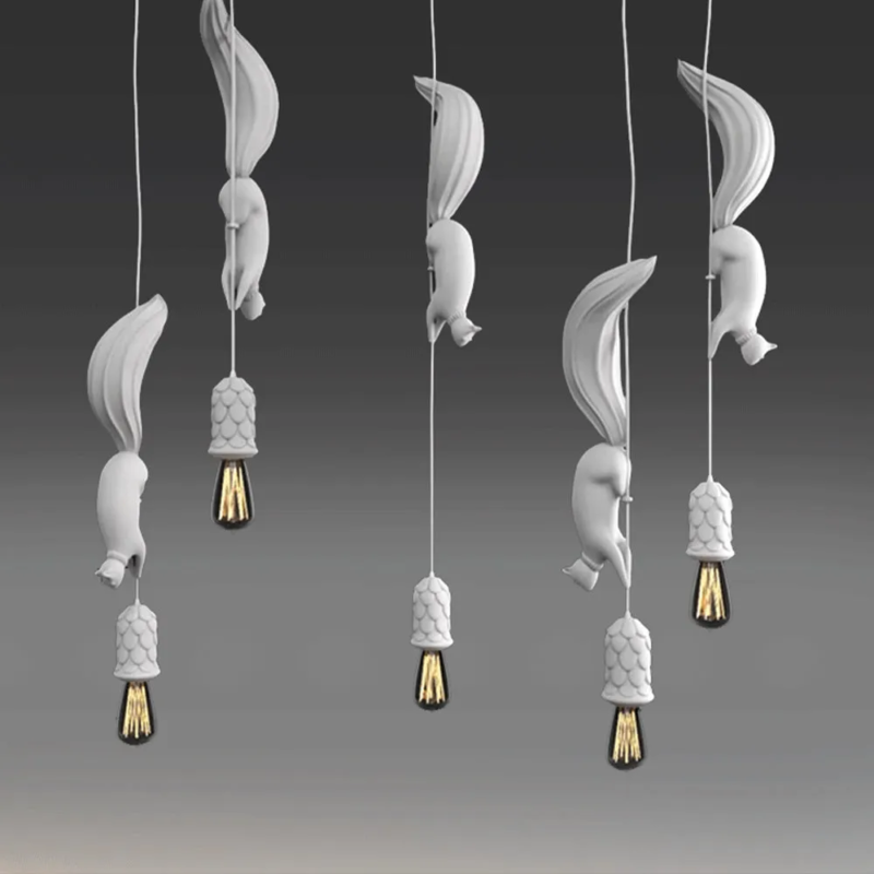 Creative Squirrel Resin Ceiling Pendant Lamp White