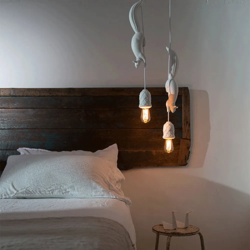 Creative Squirrel Resin Ceiling Pendant Lamp White