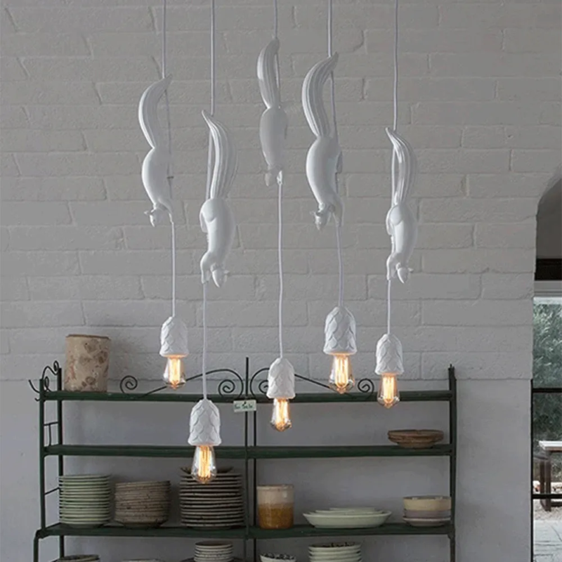 Creative Squirrel Resin Ceiling Pendant Lamp White