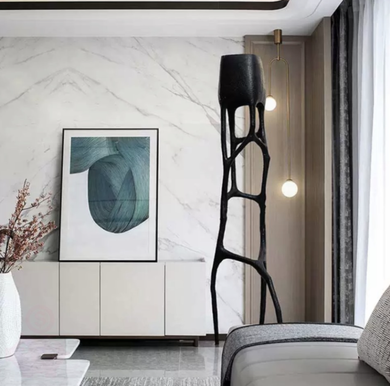 Creative Personalized Fiberglass Black Tree Right Floor Lamp
