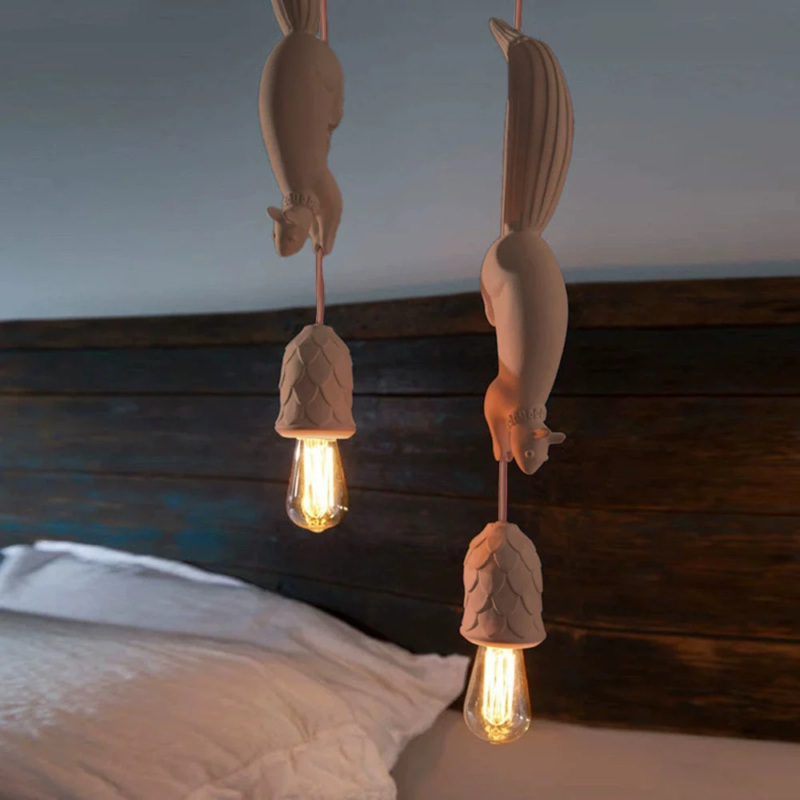 Creative Squirrel Resin Ceiling Pendant Lamp White