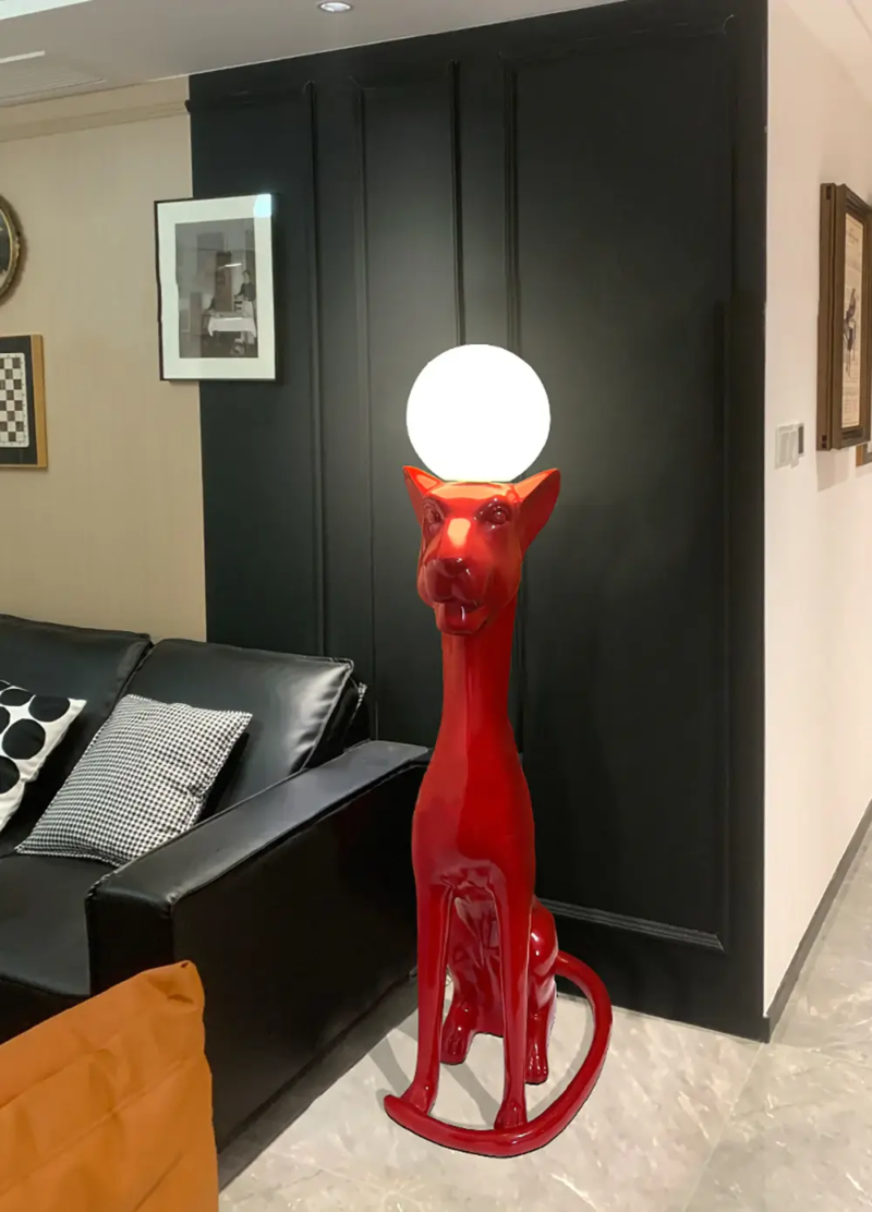 Creative Fiberglass Sitting Leopard Scuipture Floor Lamp