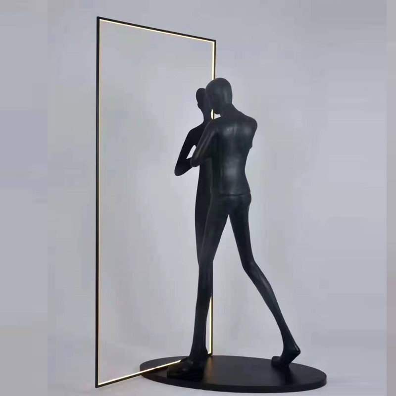 Art Sculpture Decoration Fiberglass Handheld Mirror Frame Floor Lamp