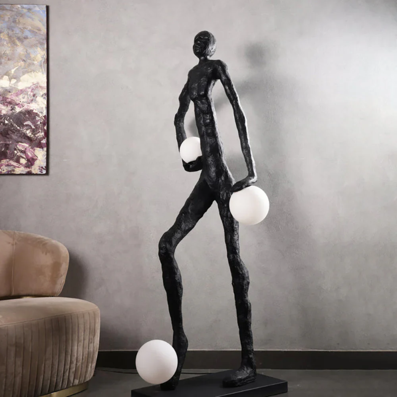 Creative Kick-Ball Black Statue Floor Lamp