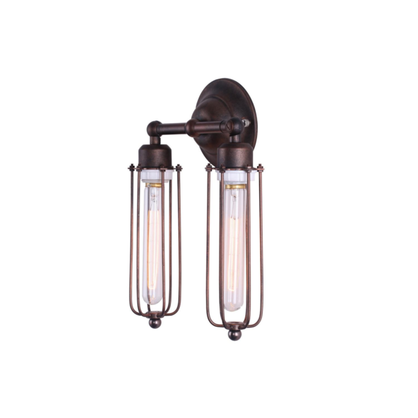 Edison Caged Double Sconce Restoration Hardware E27 Carbon Steel Black Wall Lamp