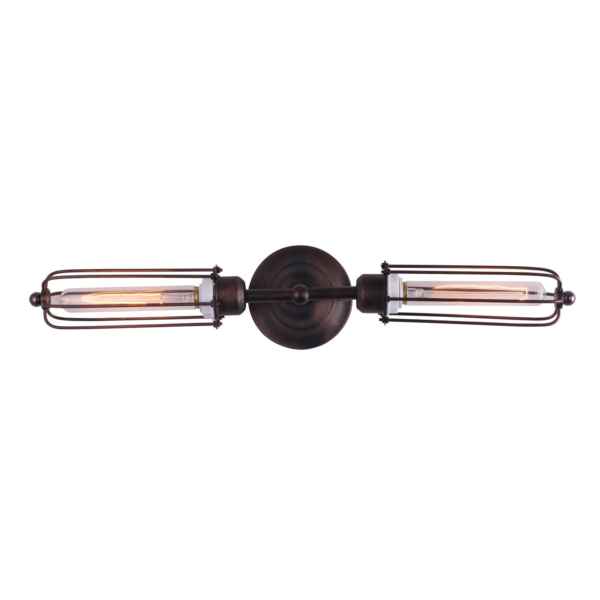 Vintage Edison Caged Sconce Inline Double Cylinder E27 Carbon Steel Black Wall Lamp