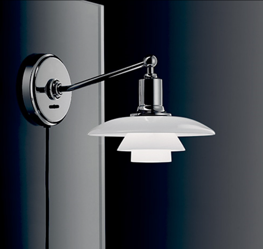 Louis Poulsen IRON White Glass Chrome Plated Wall Lamp 20 cm White With Switch