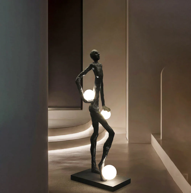 Creative Kick-Ball Black Statue Floor Lamp