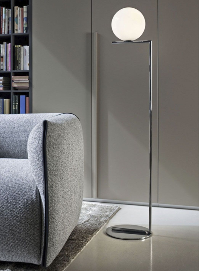 Minimalist Flos Glass Carbon Steel White Globe Floor Lamp E27