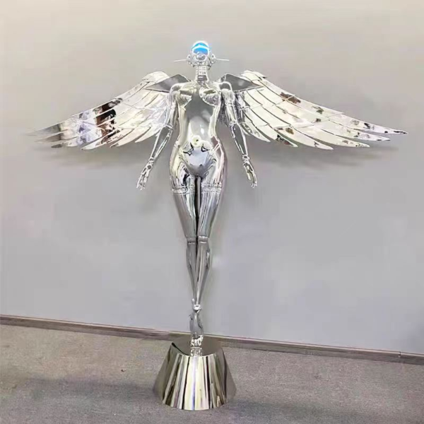 Art Sculpture Fiberglass Silver Winged Hollow Mountain Base Floor Lamp