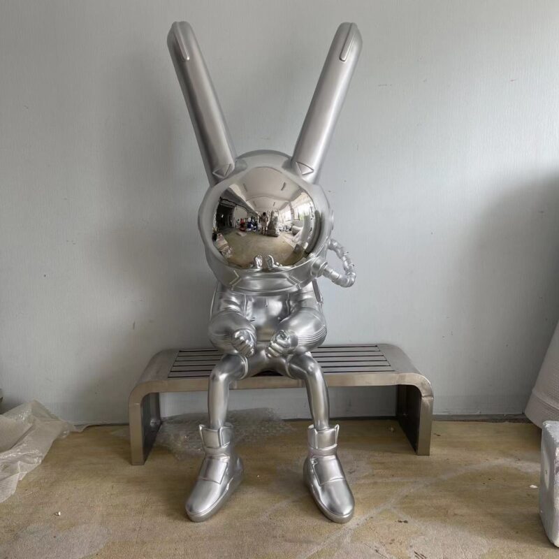 Modern Ornament Fiberglass Silver Moonlight Rabbit Floor Lamp