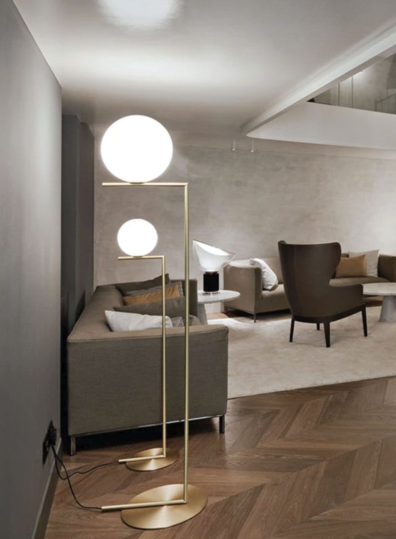 Minimalist Flos Glass Carbon Steel White Globe Floor Lamp E27