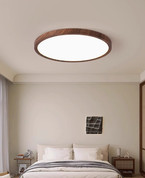 Classical Walnut Color LED Lighting Fixture ABS Bedroom Ceiling Lamp