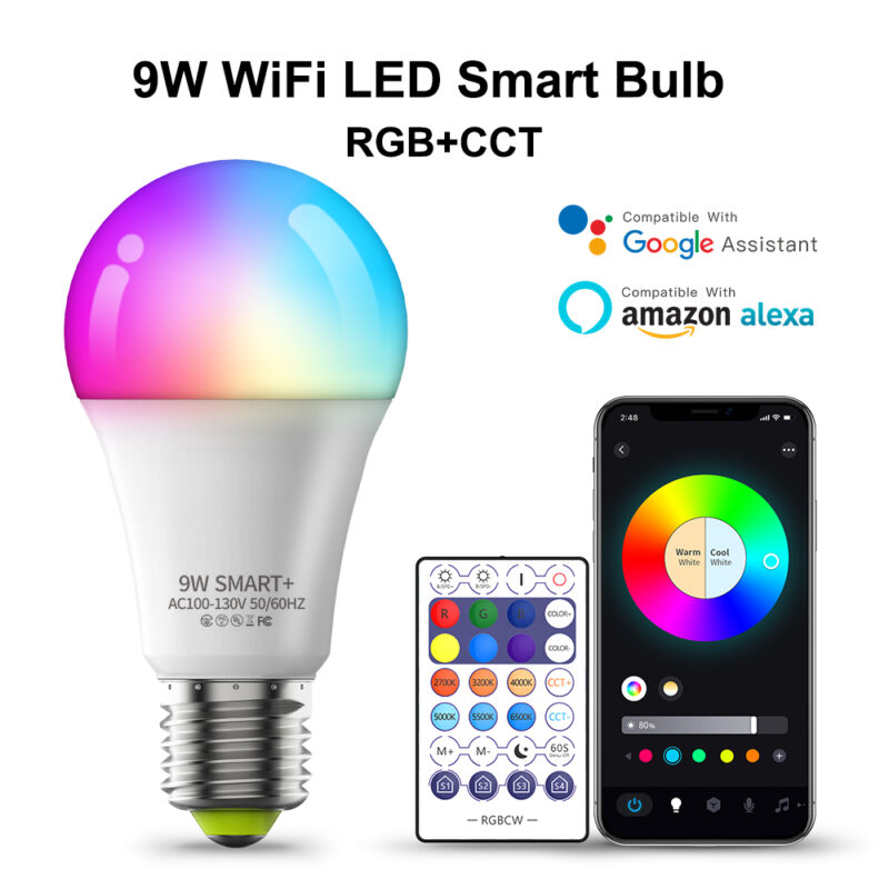Minimalist Bedroom Night Lamp 9W WiFi+BLE+2.4G Single Voltage 100-130V Intelligent Full-color RGB+CCT Light Bulb