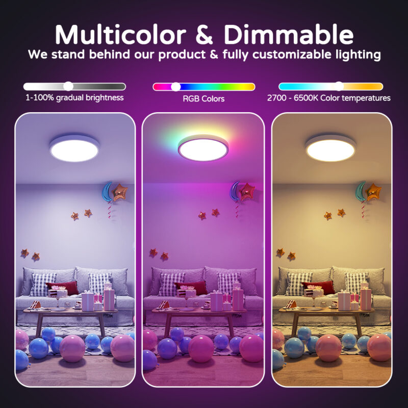 High-quality 30W WIFI Bluetooth RGBIC+CT LED Gaming Room Children's Room Intelligent Colorful Ceiling Light