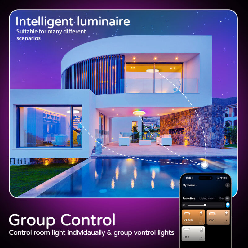 High-quality 30W WIFI Bluetooth RGBIC+CT LED Gaming Room Children's Room Intelligent Colorful Ceiling Light