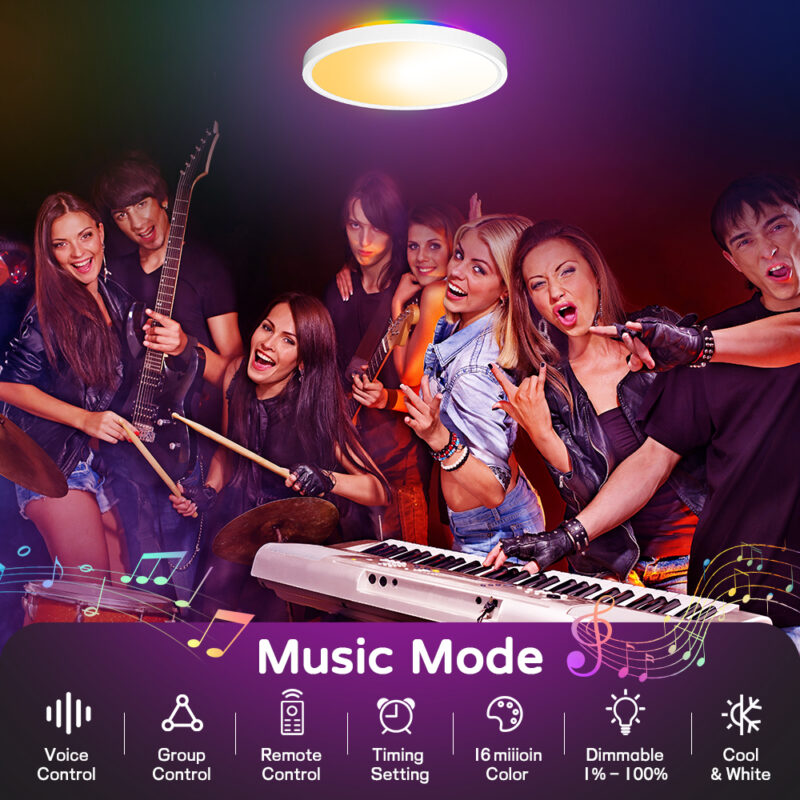 High-quality 30W WIFI Bluetooth RGBIC+CT LED Gaming Room Children's Room Intelligent Colorful Ceiling Light