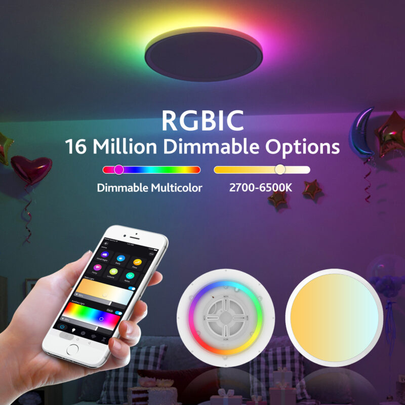High-quality 30W WIFI Bluetooth RGBIC+CT LED Gaming Room Children's Room Intelligent Colorful Ceiling Light