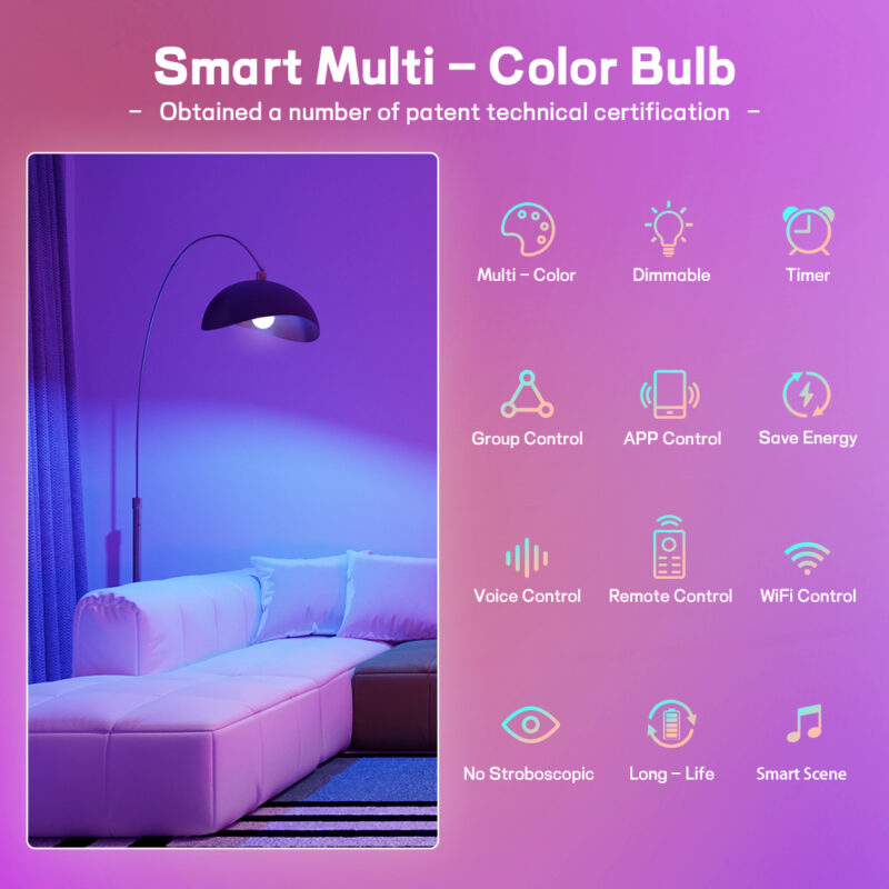 Minimalist Bedroom Night Lamp 9W WiFi+BLE+2.4G Single Voltage 100-130V Intelligent Full-color RGB+CCT Light Bulb