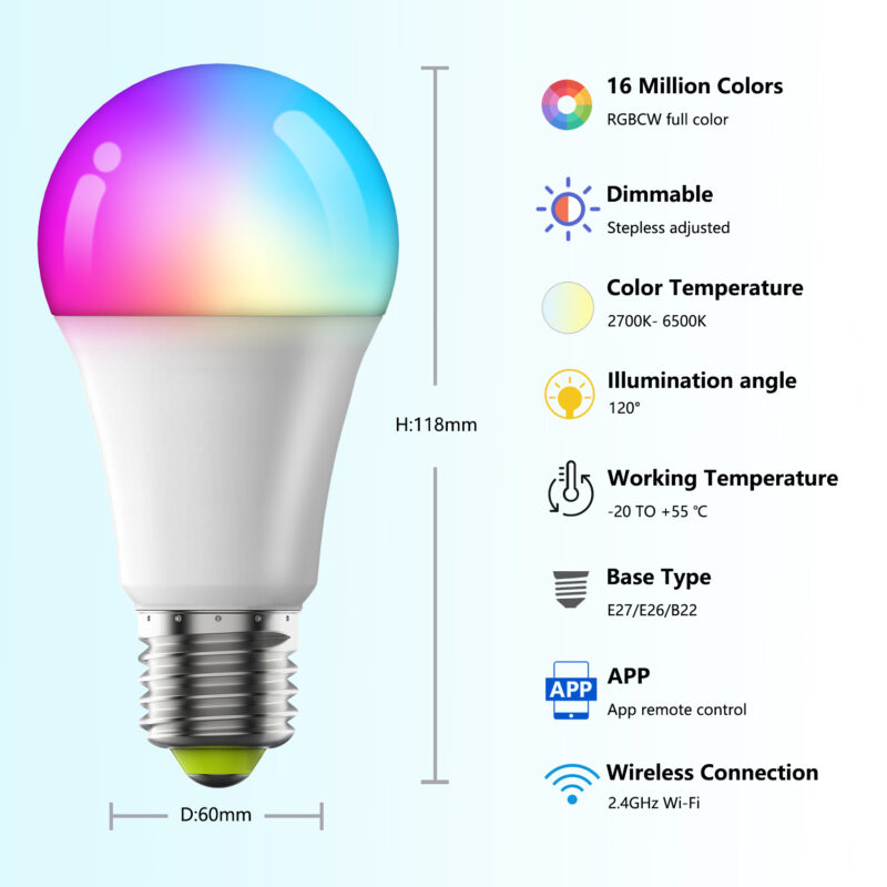 Minimalist Bedroom Night Lamp 9W WiFi+BLE+2.4G Single Voltage 100-130V Intelligent Full-color RGB+CCT Light Bulb