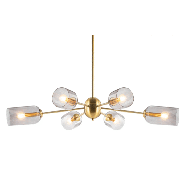 Mid-Century Elegantly Stylish Grace Chandelier Brass and Smoked Glass Pendant Lamp