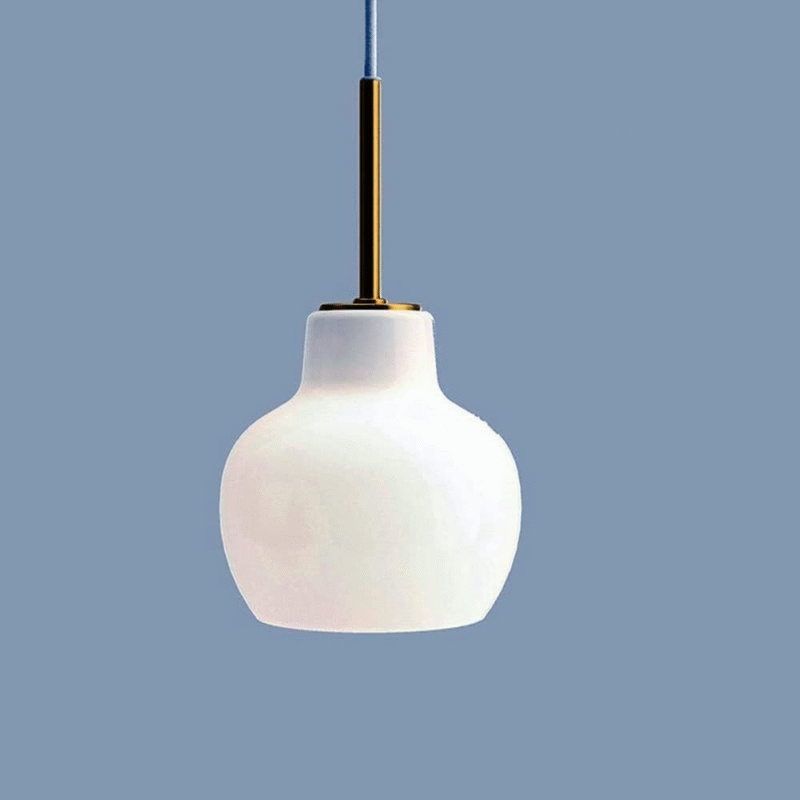 Nordic retro Study Bedroom Single Light Gold Ring Crown White Glass Pendant Lamp E27