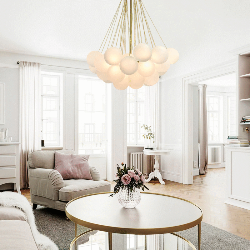 Luxury Elegant Cloud Chandelier Gold and Frosted Glass Pendent Lamp Large