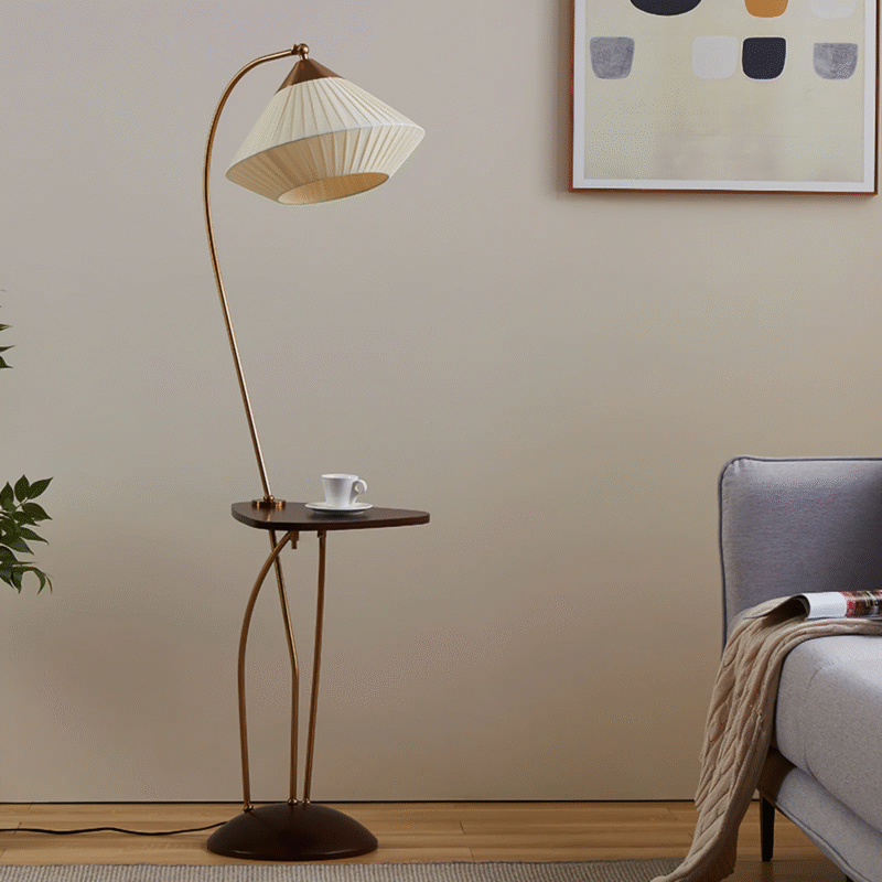 Mid Century Modern Bedroom Living Room Beige cloth cover Light Floor Lamp With Table E27
