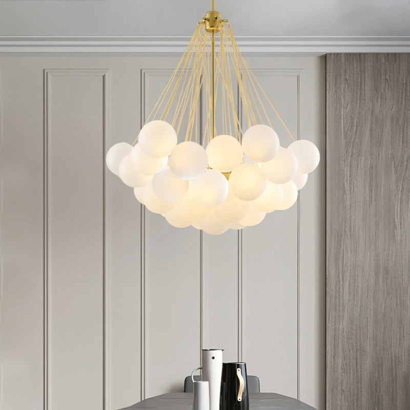 Luxury Elegant Cloud Chandelier Gold and Frosted Glass Pendent Lamp Large