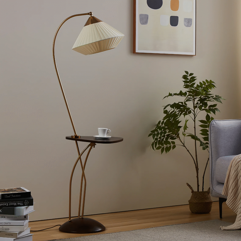 Mid Century Modern Bedroom Living Room Beige cloth cover Light Floor Lamp With Table E27