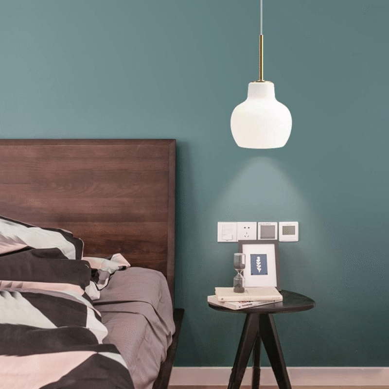 Nordic retro Study Bedroom Single Light Gold Ring Crown White Glass Pendant Lamp E27