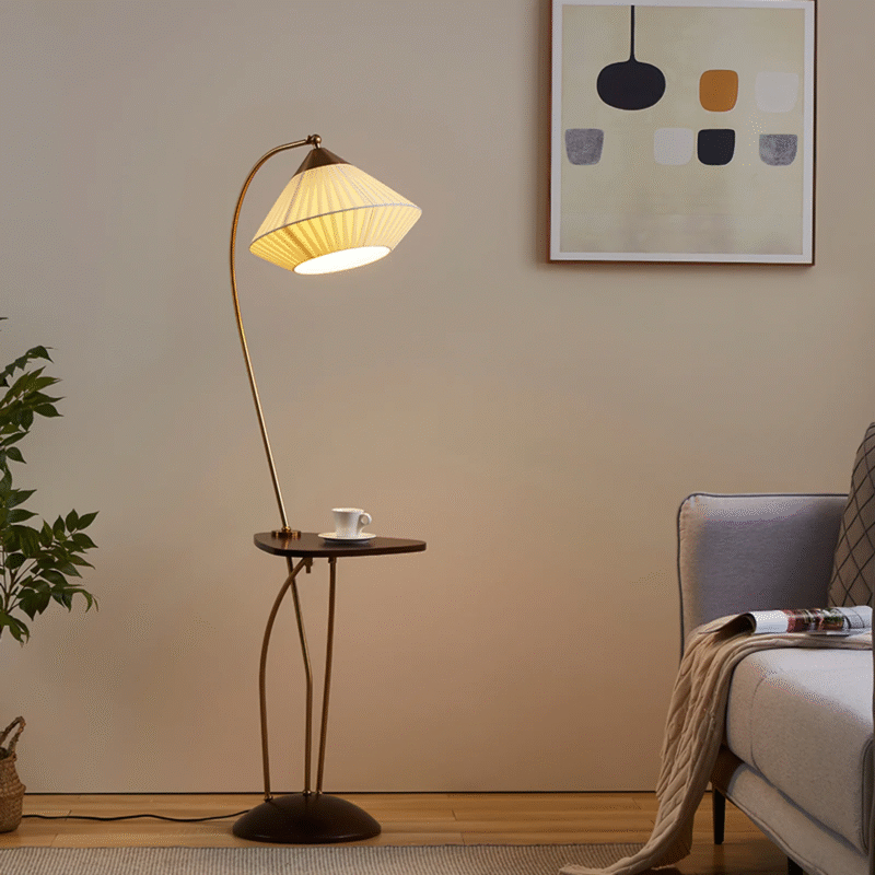 Mid Century Modern Bedroom Living Room Beige cloth cover Light Floor Lamp With Table E27