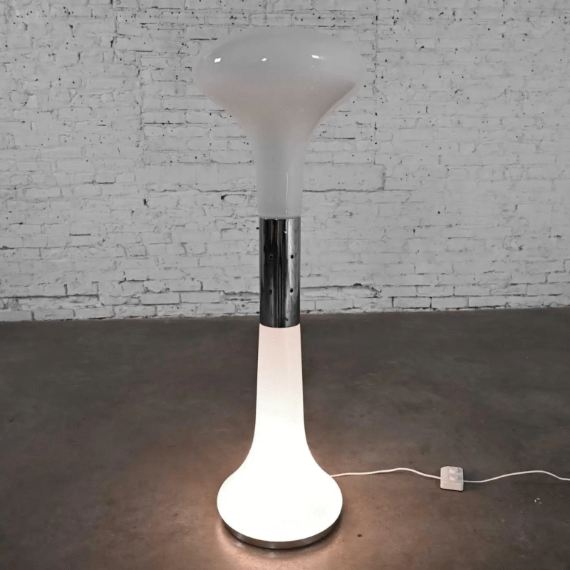 Vintage Milky White Glass & Chrome Lighting Sculptural Living Room Floor Lamp E27 G9*2