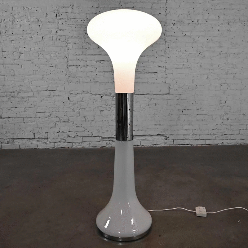 Vintage Milky White Glass & Chrome Lighting Sculptural Living Room Floor Lamp E27 G9*2